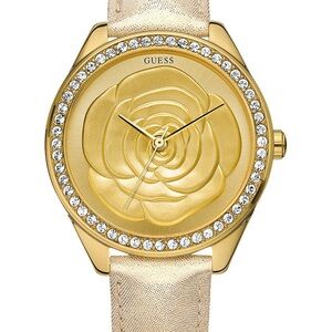 Guess Flower Face Women’s Watch with Leather Band